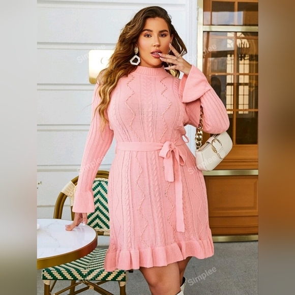 SHEIN Curve | Simplee Mock Neck Ruffle Hem Sweater Dress | Pink | 1XL | NWOT - Picture 7 of 11